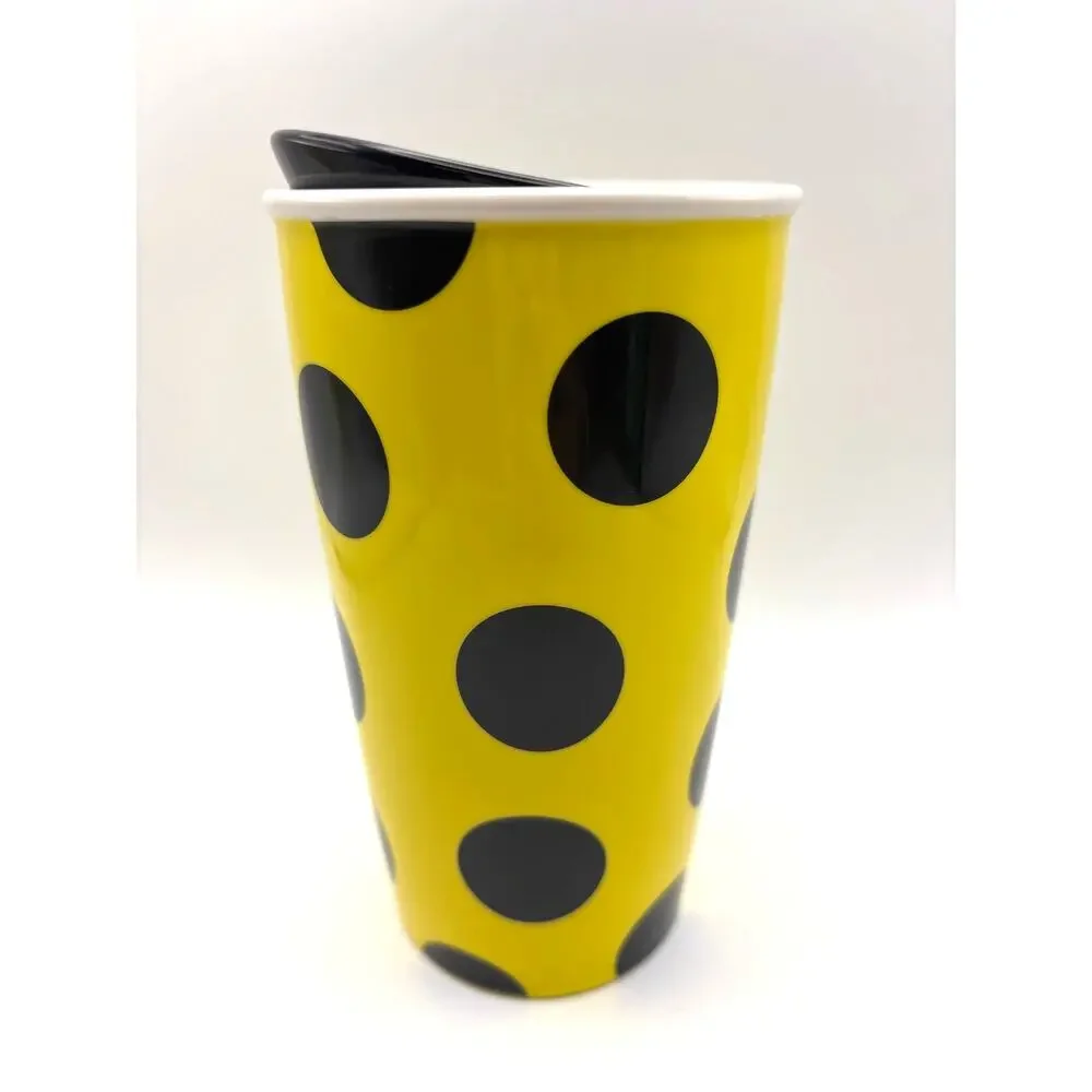 Starbucks 2015 Yellow Polka Dot Mermaid Siren Logo Tumbler Travel Mug NEW